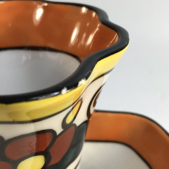 Noritake Art Deco Vase Design 3 Chamber Tulip Yellow Orange Blue Lusterware 7in - Picture 11 of 16